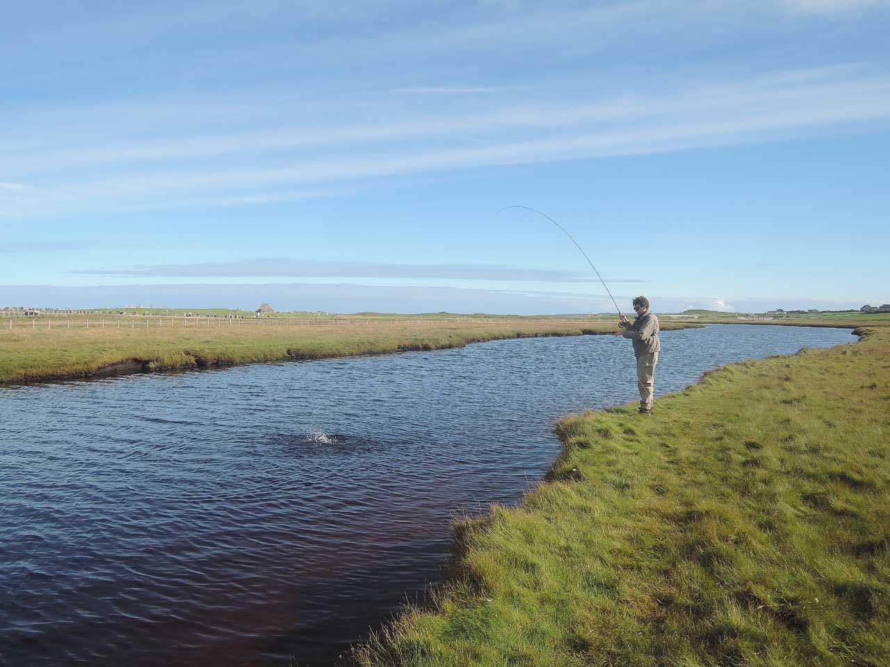 Playing a sea trout on the Isle of Lewis