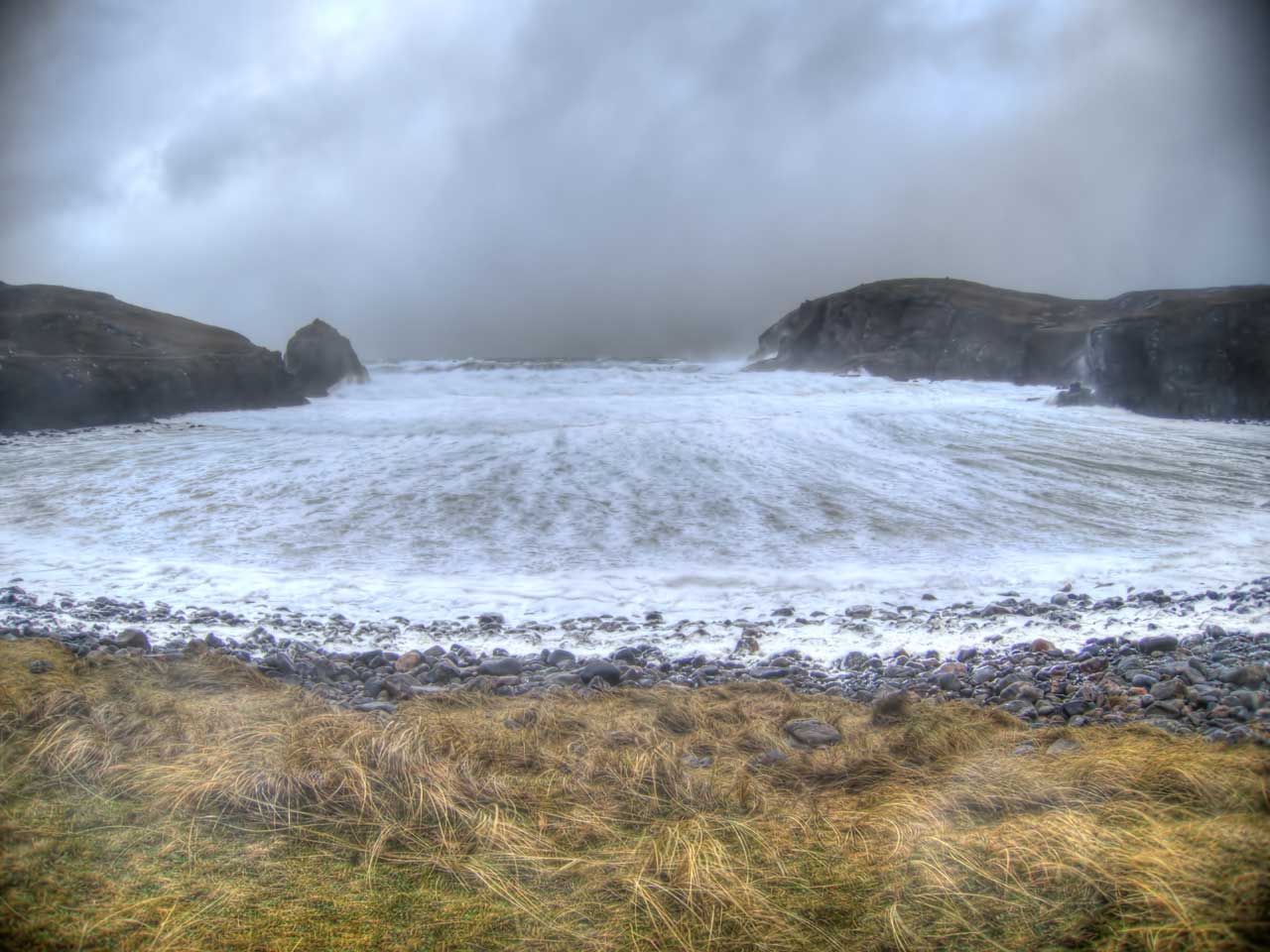 Atlantic storm rushing in to Dalbeg beach, Isle of Lewis